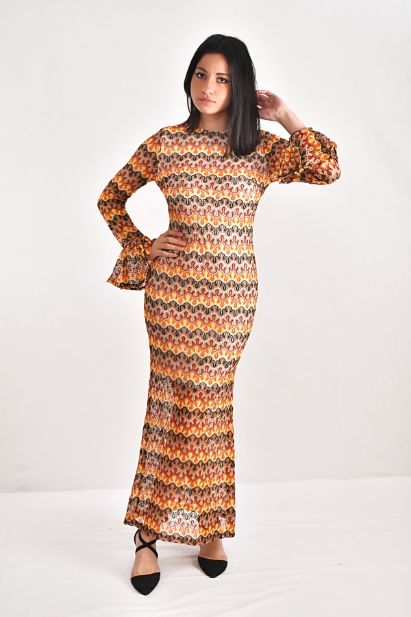FemaleHopes   Vintage μακρυμάνικο maxi φόρεμα