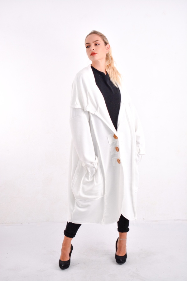 FemaleHopes  Φούτερ Oversize Πανωφόρι με Ξύλινα Κουμπιά