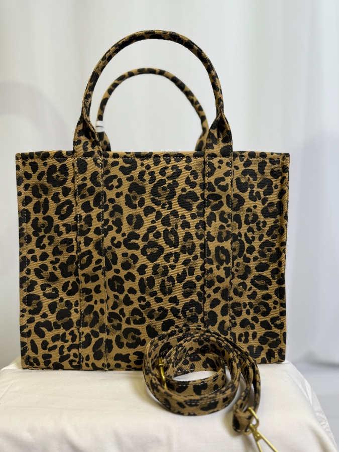 FemaleHopes  Υφασμάτινη Tote Τσάντα με Λεοπάρ Σχέδιο & Αποσπώμενο Ιμάντα