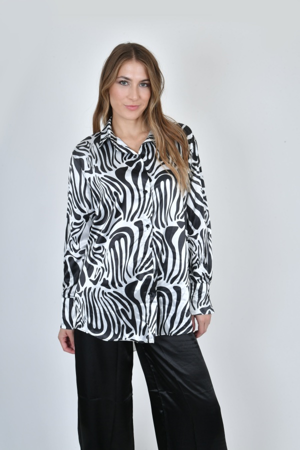 FemaleHopes  Πουκάμισο Animal Print Zebra Λευκό-Μαύρο