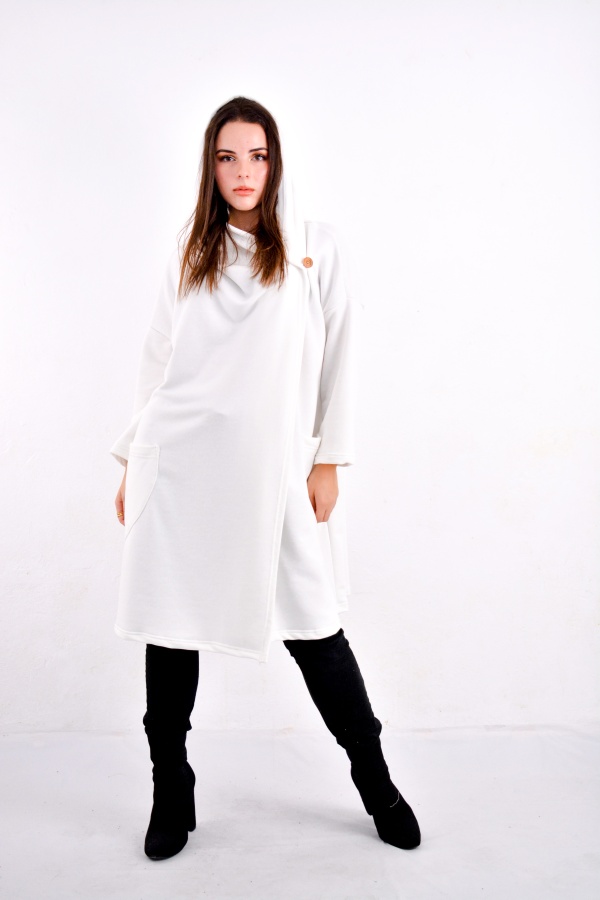 FemaleHopes  Φούτερ Oversize Ζακέτα με Ξύλινο Κουμπί