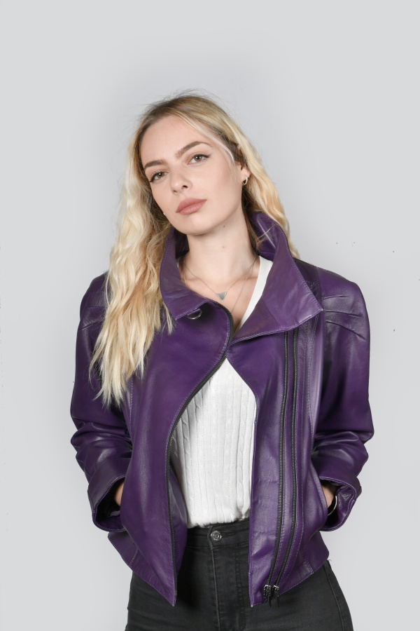 FemaleHopes   Δερμάτινο Biker Jacket με Λοξό Φερμουάρ