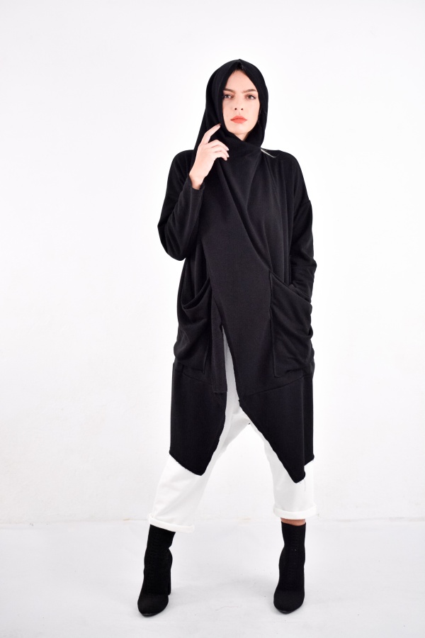 FemaleHopes  Φούτερ Oversized Ζακέτα Σταυρωτή με Εξωτερικές Ραφές