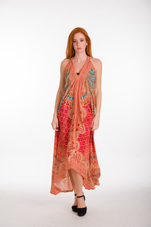 FemaleHopes  ΦΟΡΕΜΑ DIGITAL PRINT ΑΣΥΜΜΕΤΡΟ ΜΕ ΔΕΣΙΜΑΤΑ