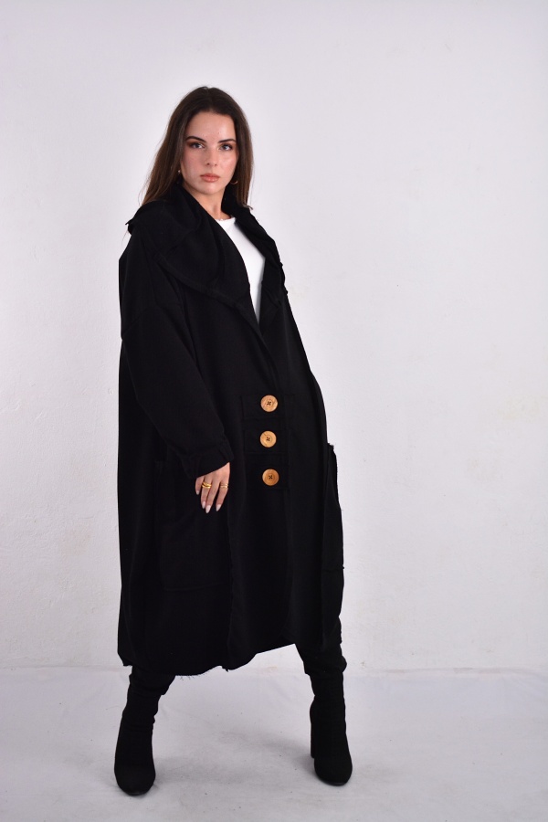 FemaleHopes  Φούτερ Oversized Πανωφόρι με Ξύλινα Κουμπιά