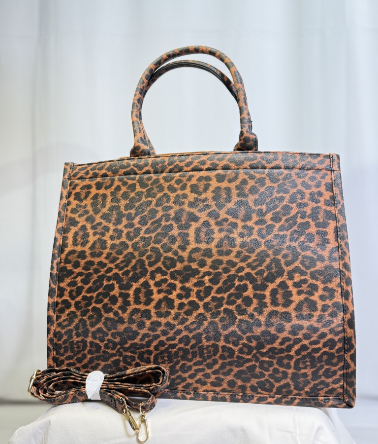FemaleHopes  Tote Τσάντα από Δερματίνη με Leopard Σχέδιο & Αποσπώμενο Ιμά