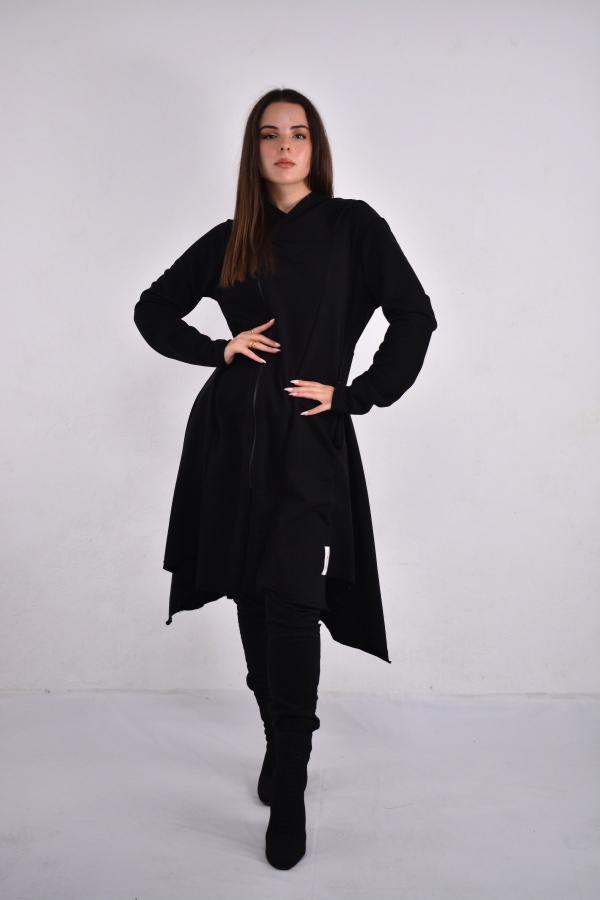 FemaleHopes  Φούτερ Oversized Ζακέτα σε Α Γραμμή με Λοξό Φερμουάρ